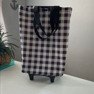Checkered Tote Bag with Black Handles